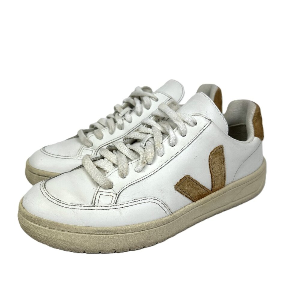 Veja Women's V-12 Leather Sneakers White Camel Size‎ 37 6 US